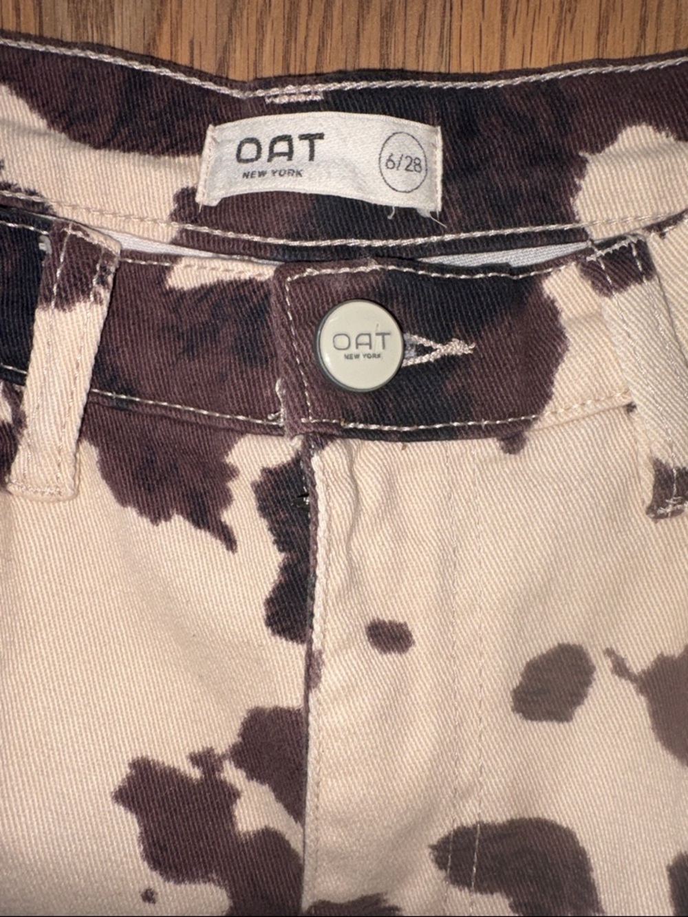 Oat New York Cream and Dark Brown Cowprint Wide Leg Jeans - Picture 3 of 7